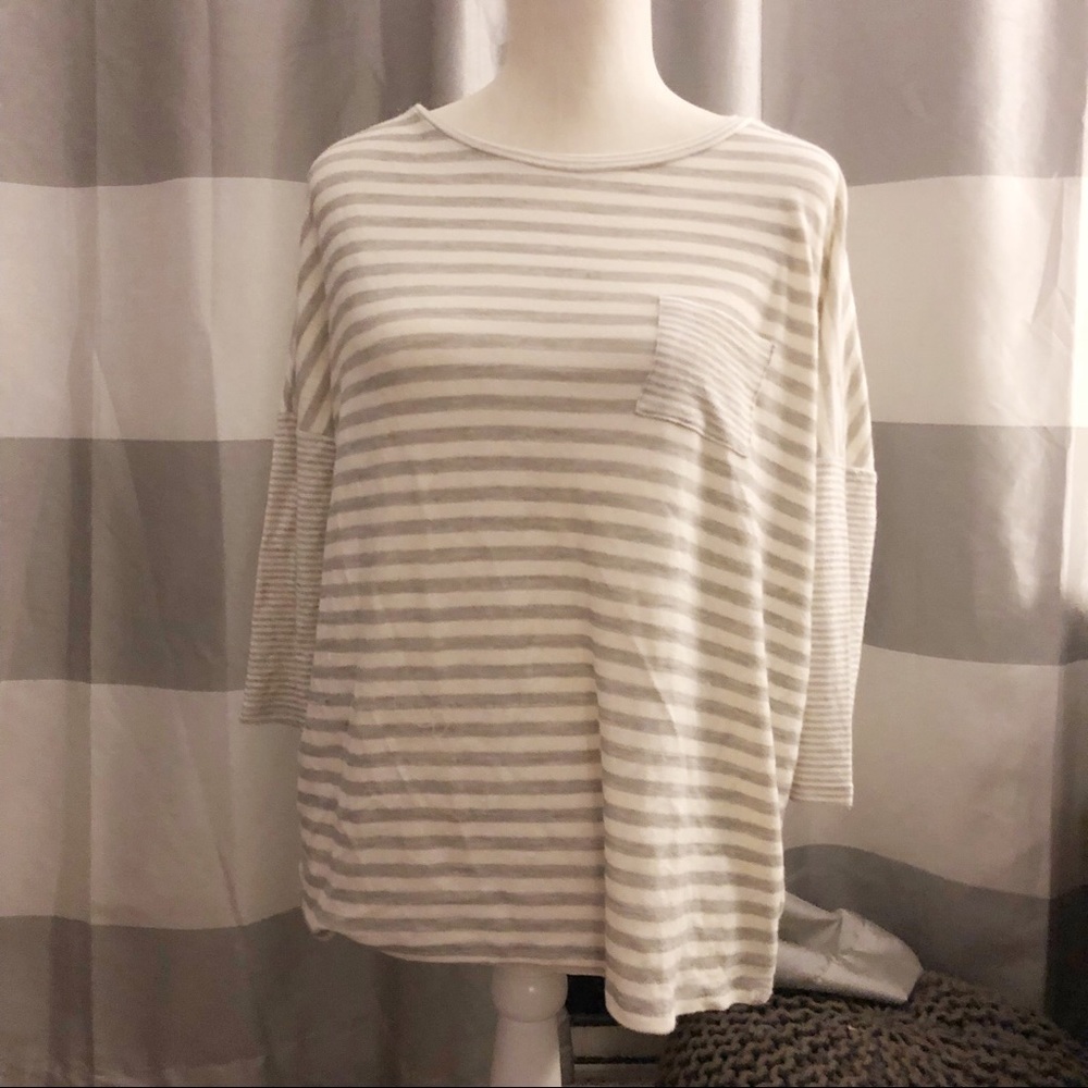 Caslon Grey & White Striped Sweater